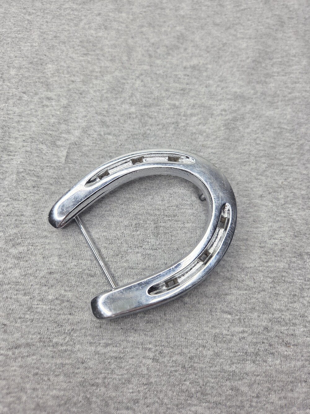 Vintage Diamond Hot Forged Horseshoe Figural Chrome Belt Buckle Equestrian